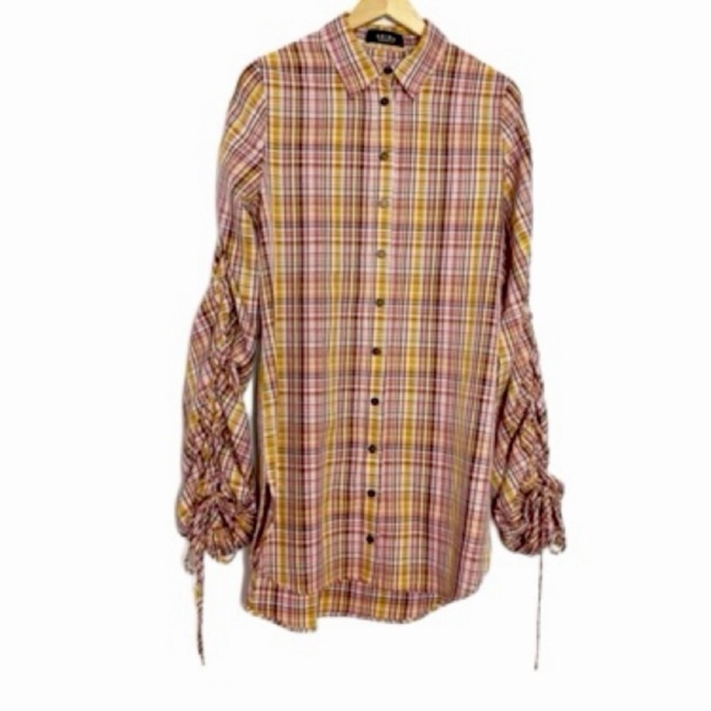 AKIRA Plaid Mini Dress - Pink and Yellow